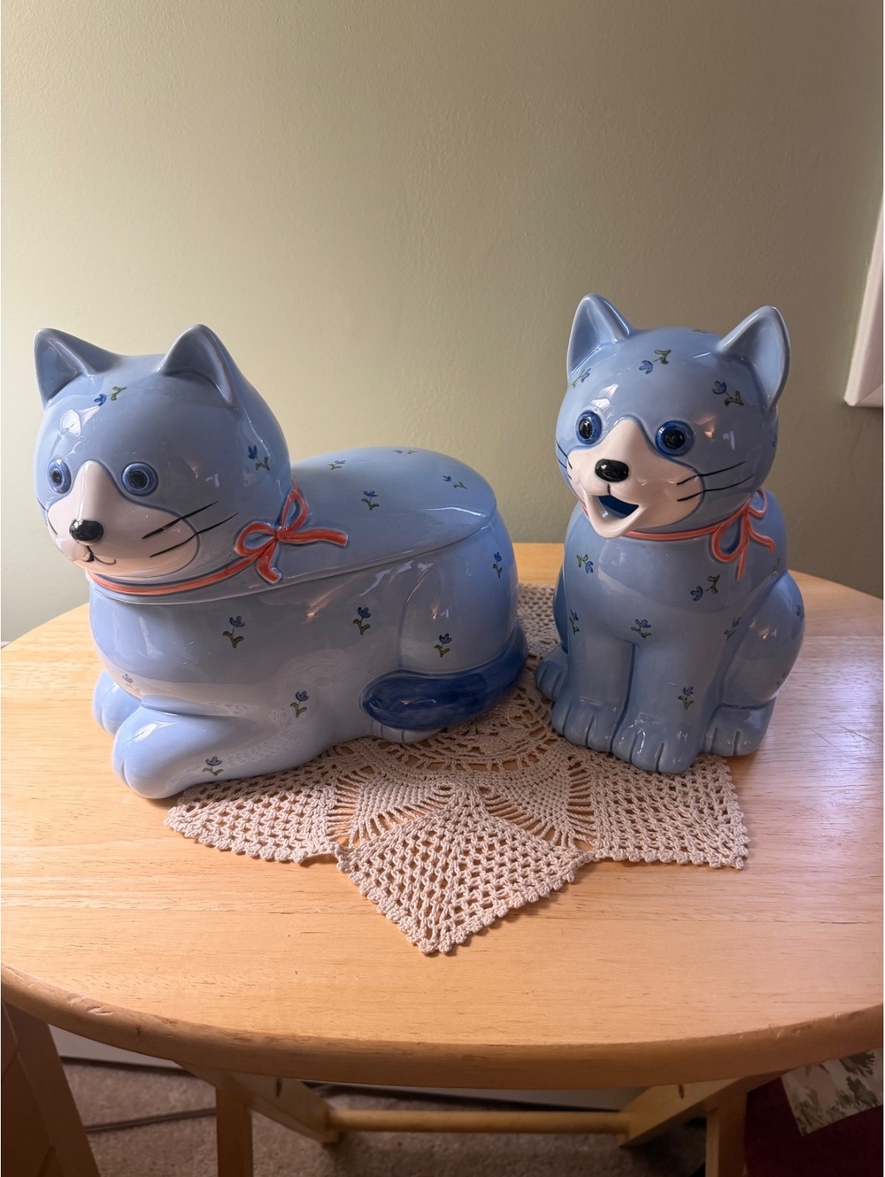 Vintage Otagiri Blue Cat Ceramic Canister Set - Mid-Century Japanese Kawaii